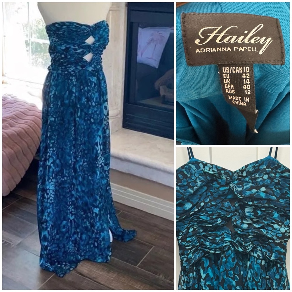 Adrianna Papell Blue Strapless cut out Maxi Dress 10